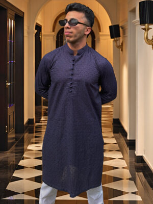 navy men’s designer Chikankari kurta USA