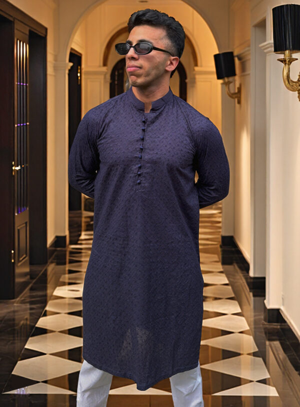 navy men’s designer Chikankari kurta USA