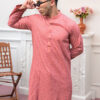 pink men’s embroidered Chikankari kurta USA