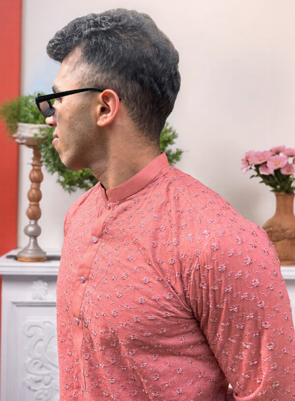pink men’s embroidered Chikankari kurta USA