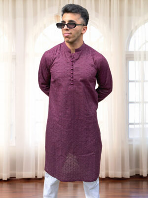 purple men’s party wear Chikankari kurta USA