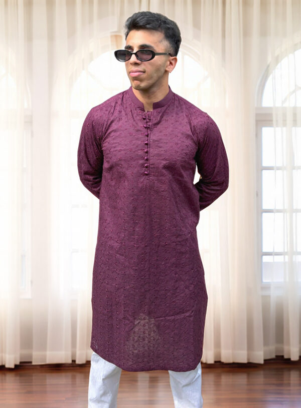 purple men’s party wear Chikankari kurta USA