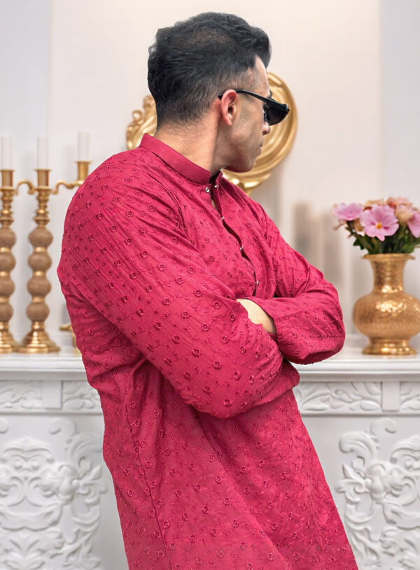 red men’s ethnic Chikankari kurta USA