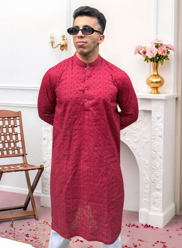red men’s ethnic Chikankari kurta USA