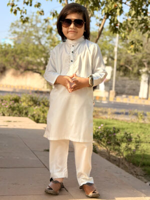 Off white Wholesale Kids Embroidered Pakistani Shalwar Kameez USA