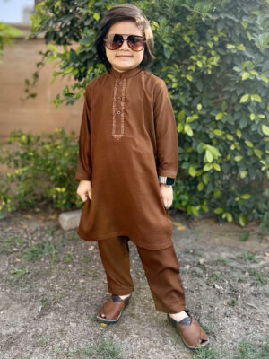brown Wholesale Kids Embroidered Pakistani Shalwar Kameez USA