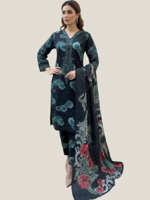 Charcoal black embroidered wholesale pakistani khaddar suit usa Charcoal Black Embroidered Wholesale Pakistani Khaddar Suit USA