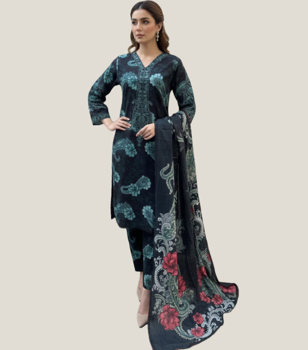 Charcoal black embroidered wholesale pakistani khaddar suit usa Charcoal Black Embroidered Wholesale Pakistani Khaddar Suit USA