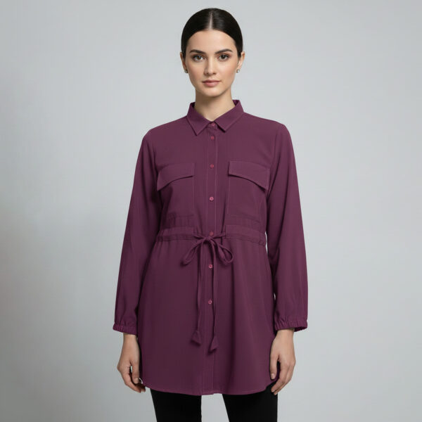 Deep Purple Womens wholesale tunic top with Tie-Waist Deep Purple Womens wholesale tunic top with Tie-Waist
