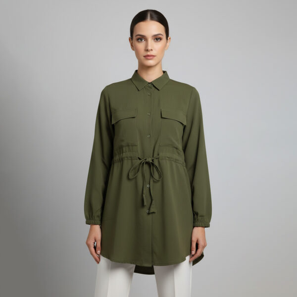 Olive Green Womens wholesale tunic top with Tie-Waist Olive Green Womens wholesale tunic top with Tie-Waist