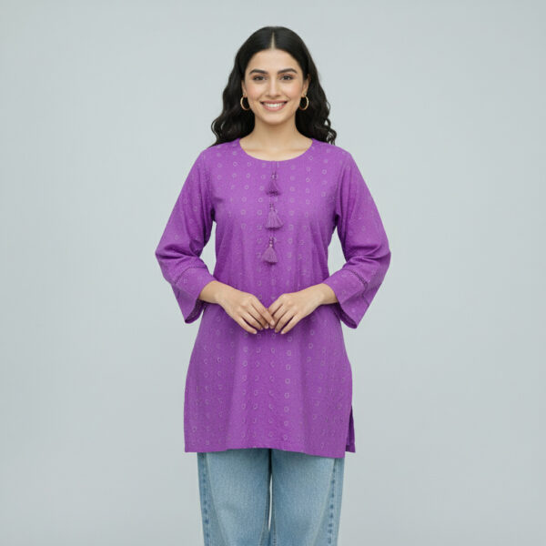 Purple short length chikankari kurti wholesale USA Purple short length chikankari kurti wholesale USA