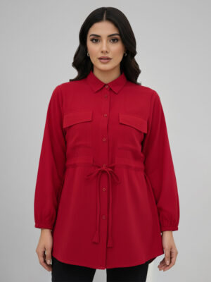 Vibrant Red Womens wholesale tunic top with Tie-Waist Vibrant Red Womens wholesale tunic top with Tie-Waist