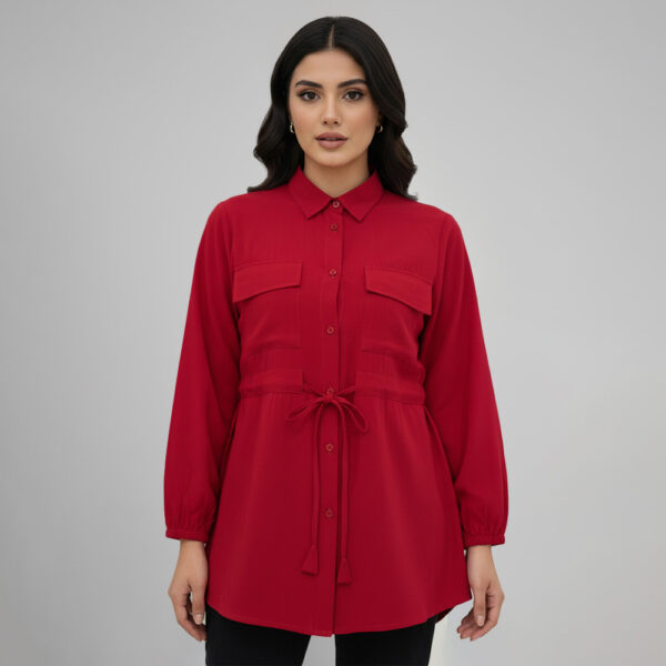 Vibrant Red Womens wholesale tunic top with Tie-Waist Vibrant Red Womens wholesale tunic top with Tie-Waist