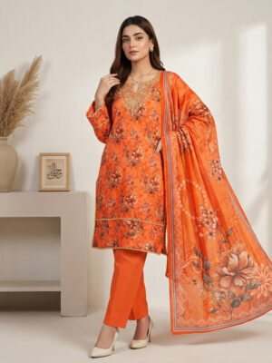 Bright Orange Stitched 3pc Wholesale Lawn Suits in USA Bright Orange Stitched 3pc Wholesale Lawn Suits in USA