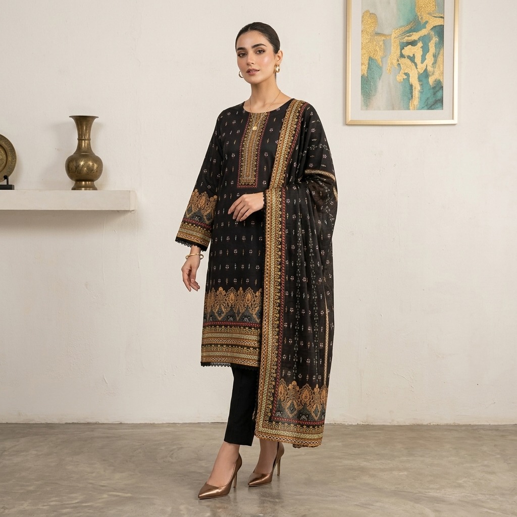 Classic Black Elegant Pink 3 Piece lawn suits supplier for usa