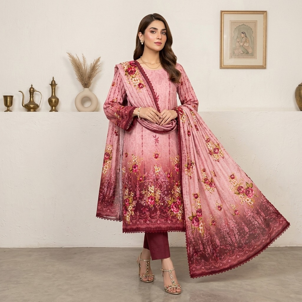 Elegant Pink 3 Piece lawn suits supplier for usa