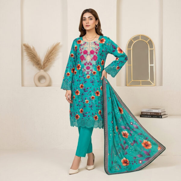Elegant Teal 3pc Lawn Suits Wholesale Pakistani in USA Elegant Teal 3pc Lawn Suits Wholesale Pakistani in USA