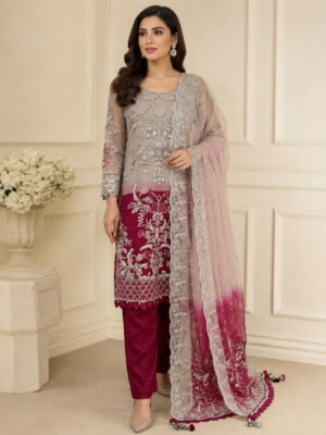Grey & Plum Chiffon wholesale women pakistani suits new york Grey & Plum Chiffon wholesale women pakistani suits new york