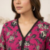 Magenta 2pc Khaddar Women Pakistani Suits Wholesale New York (2) Ready-to-wear 2-piece khaddar suit Premium warm and breathable khaddar fabric Rich magenta color with all-over floral print Elegant cream and black rose pattern Stylish V-neckline with black lace trim Matching printed wide-leg trousers Soft, durable, and comfortable fabric Perfect for winter, casual wear, and office wear Easy-care fabric for everyday use Ideal for retailers, boutiques, and wholesale buyers