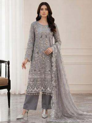 Metallic Grey Chiffon wholesale women pakistani suits new york Metallic Grey Chiffon wholesale women pakistani suits new york
