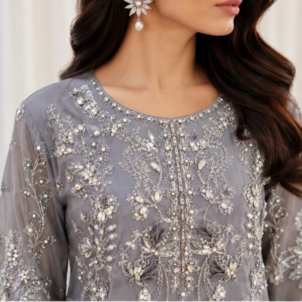 Metallic Grey Chiffon wholesale women pakistani suits new york Metallic Grey Chiffon wholesale women pakistani suits new york