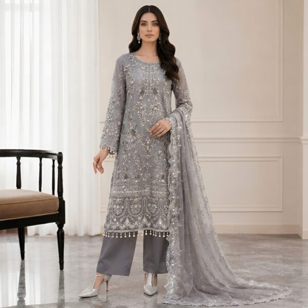 Metallic Grey Chiffon wholesale women pakistani suits new york Metallic Grey Chiffon wholesale women pakistani suits new york