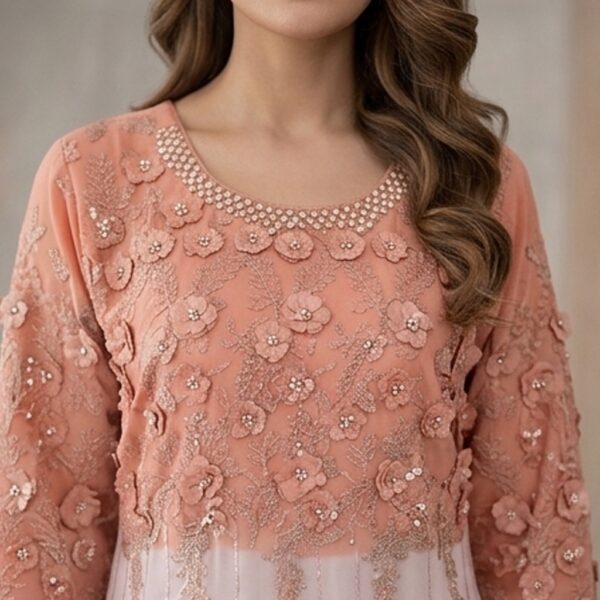 Peach & Off-White Chiffon women pakistani suits wholesale new york Peach & Off-White Chiffon women pakistani suits wholesale new york
