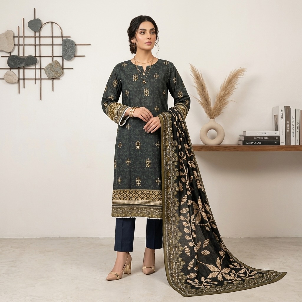 Premium Charcoal Black lawn suits supplier for usa