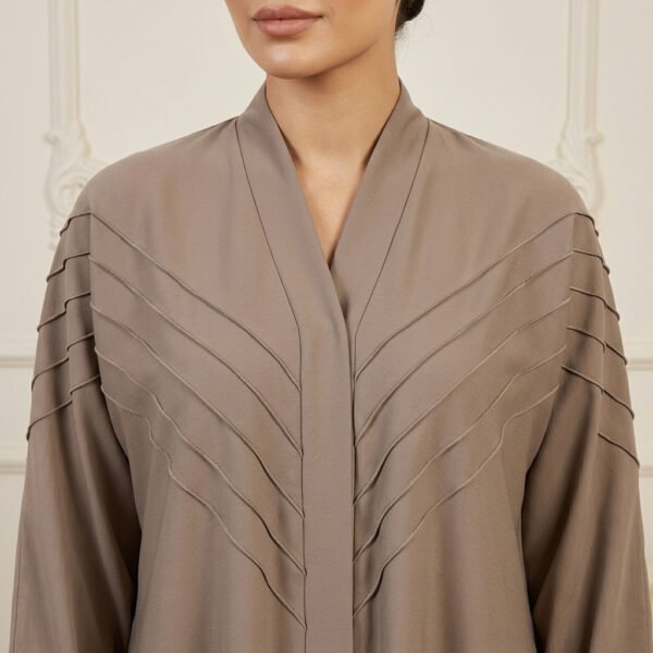 Elegant V-Pleat Taupe Wholesale Abaya USA (2) Elegant V-Pleat Taupe Wholesale Abaya USA