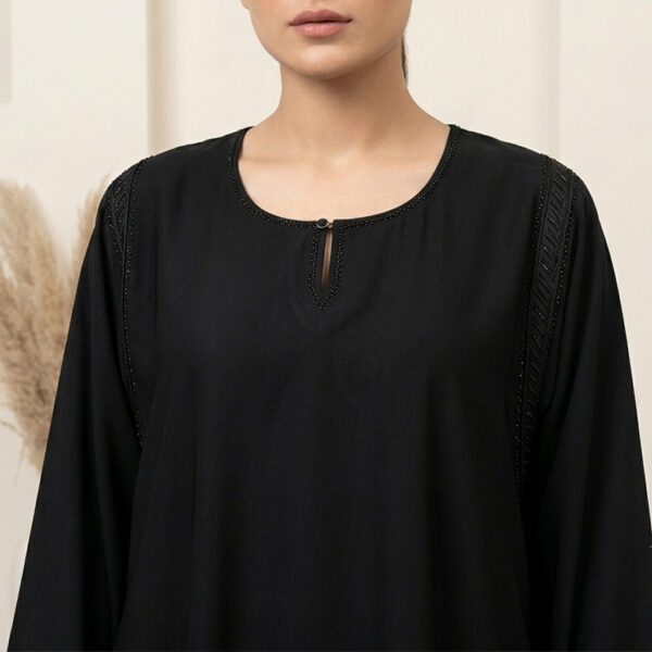 Luxury Jet Black Beaded Detailed Wholesale Abaya USA (2) Luxury Jet Black Beaded Detailed Wholesale Abaya USA