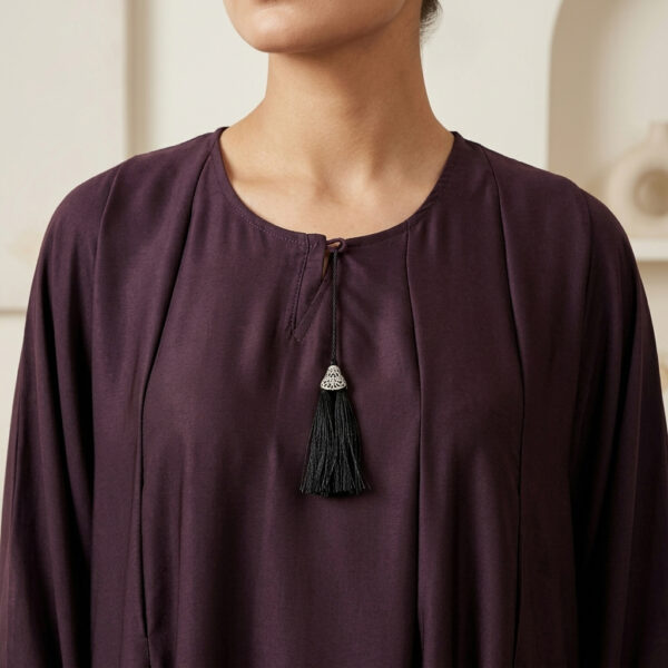 Modest Pleated Deep Plum Wholesale Abaya USA (2) Modest Pleated Deep Plum Wholesale Abaya USA