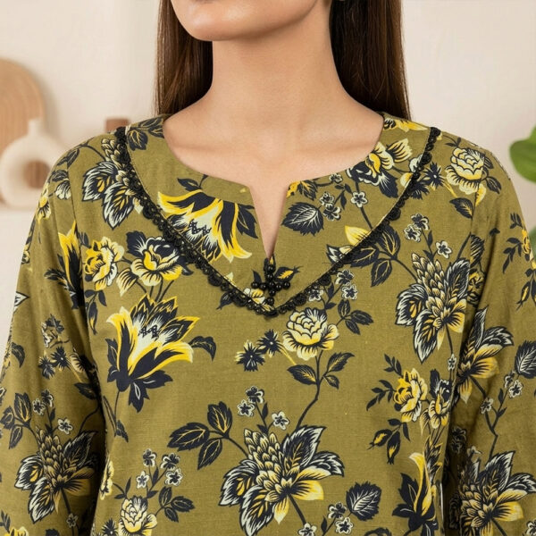 Olive Green Floral Printed Wholesale Women Pakistani Suits New York (2) Olive Green Floral Printed Wholesale Women Pakistani Suits New York