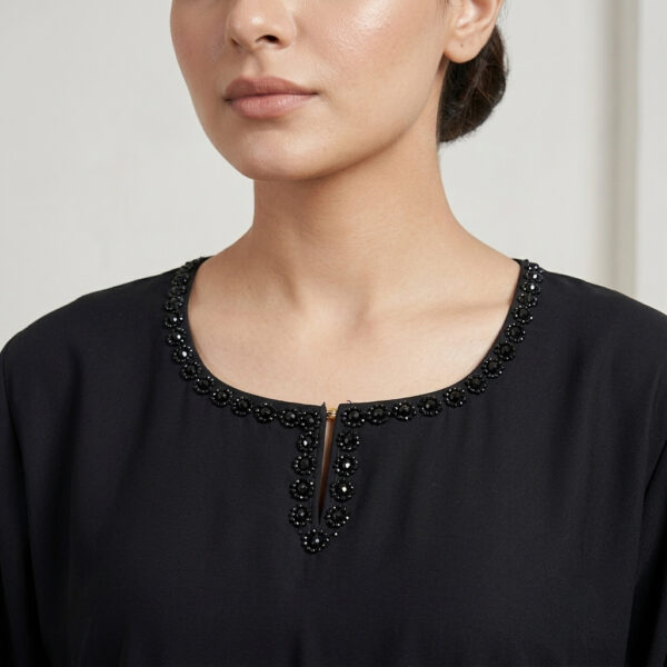 Premium Jet Black Wholesale Abaya with Beaded Detailing USA (2) Premium Jet Black Wholesale Abaya with Beaded Detailing USA