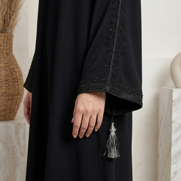 Premium Jet Black Wholesale Abaya with Beaded Detailing USA (3) Premium Jet Black Wholesale Abaya with Beaded Detailing USA