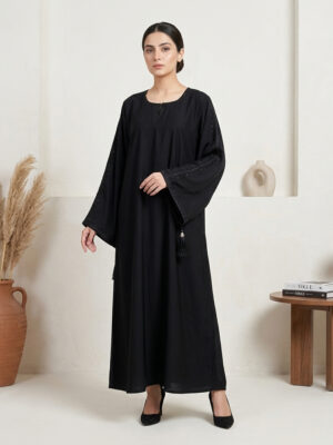 Premium Jet Black Wholesale Abaya with Beaded Detailing USA Premium Jet Black Wholesale Abaya with Beaded Detailing USA