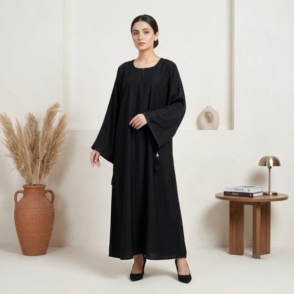 Premium Jet Black Wholesale Abaya with Beaded Detailing USA Premium Jet Black Wholesale Abaya with Beaded Detailing USA