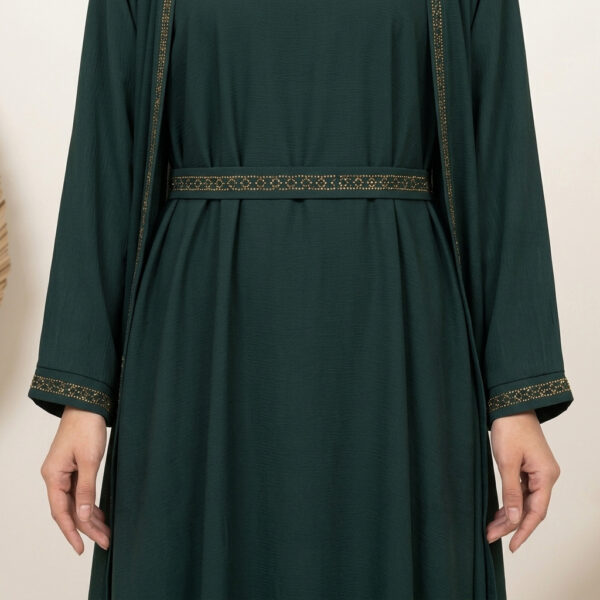 Stylish Forest Green Wholesale Abaya with Gold Detailing USA (2) Stylish Forest Green Wholesale Abaya with Gold Detailing USA