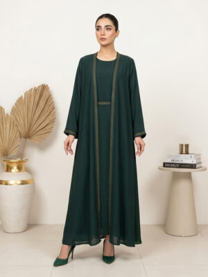 Stylish Forest Green Wholesale Abaya with Gold Detailing USA Stylish Forest Green Wholesale Abaya with Gold Detailing USA