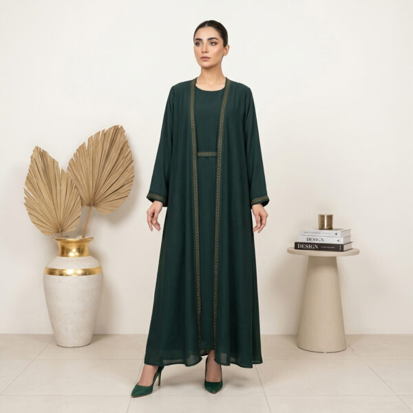 Stylish Forest Green Wholesale Abaya with Gold Detailing USA Stylish Forest Green Wholesale Abaya with Gold Detailing USA