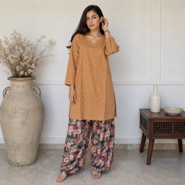 Caramel Brown Dark Grey Contrast pakistani chikankari wholesale US (2) Caramel Brown Dark Grey Contrast Pakistani Chikankari Wholesale US