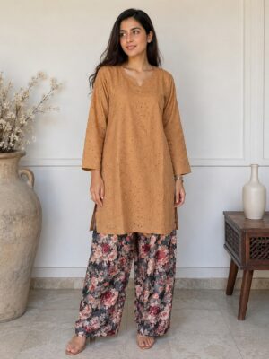 Brown and Dark Grey Contrast Pakistani Chikankari Wholesale US Brown and Dark Grey Contrast Pakistani Chikankari Wholesale US