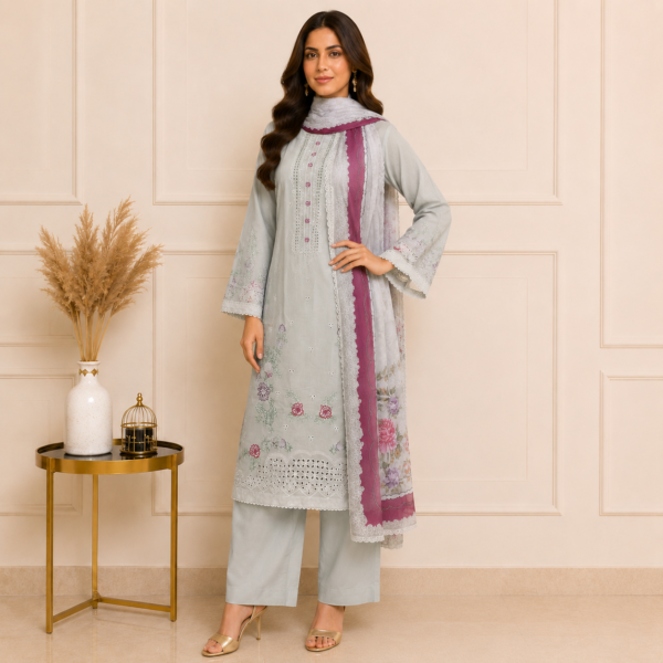 Light Gray stitched wholesale lawn suit Light Gray stitched wholesale lawn suit
