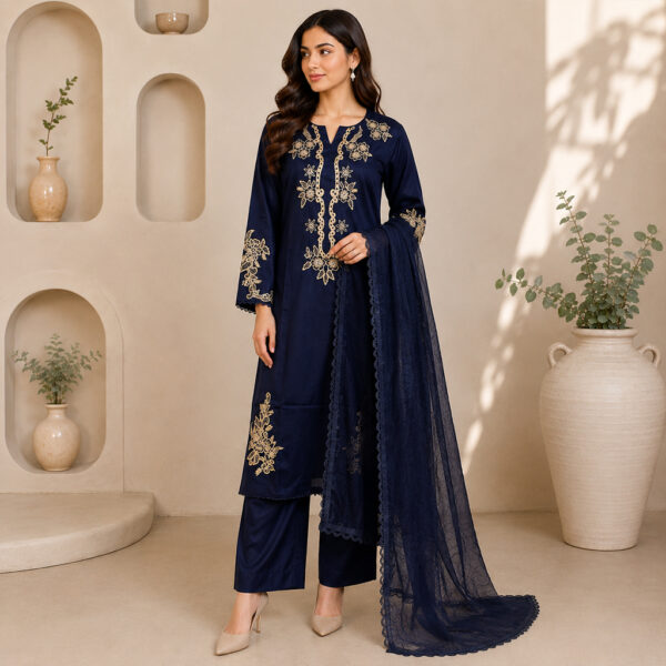Navy Blue stitched wholesale lawn suit (2) Navy Blue stitched wholesale lawn suit