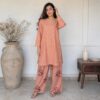 Peach Pink Coral Floral Contrast pakistani chikankari suit US Peach Pink Coral Floral Contrast pakistani chikankari suit US