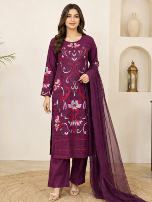 Purple stitched wholesale lawn suit Plum stitched wholesale lawn suit