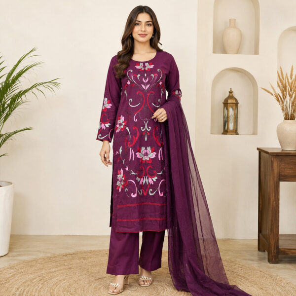Purple stitched wholesale lawn suit Plum stitched wholesale lawn suit