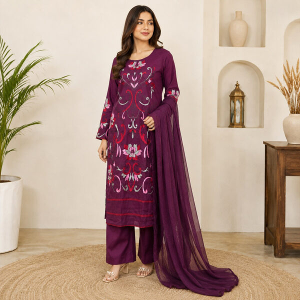 Purple stitched wholesale lawn suit (2) Purple stitched wholesale lawn suit