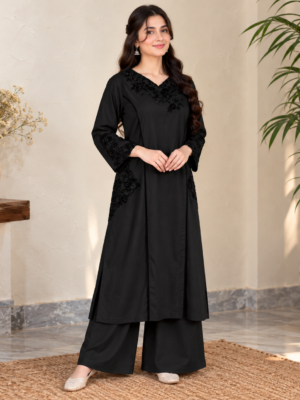 Jet Black Pakistani Dhanak Suit USA Jet Black Pakistani Dhanak Suit USA