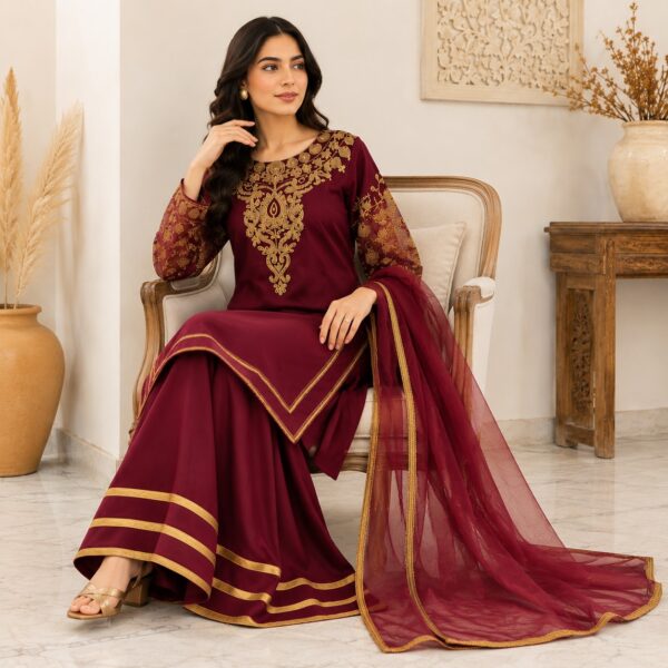Mahroon pakistani chiffon suits wholesale (2) Mahroon pakistani chiffon suits wholesale