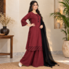 Maroon 3 Piece Pakistani Dhanak Suit (2) Maroon 3 Piece Pakistani Dhanak Suit